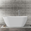 59" Free Standing Tub, Acrylic Soaking Bathtub, Stand Alone Freestanding Tub with Matte Sliver Drain and Overflow, Contemporary Bathtub for Bathroom, Gloss White