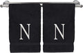 Monogrammed Hand Towel, Personalized Initial Gift, Extra Absorbent 100% Turkish Cotton - Soft Terry Finish - Set of 2 - White Block Initial N - Embroidered on Black Towels