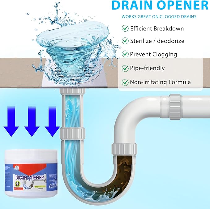 BELL BIRDCrystal Lye Drain Opener, Drain Opener,Pipeline Dredging Agent, Crystal Lye Drains Cleaner, Drains Clog Remover Agent, Unclogs Bathroom and Kitchen Sinks,Shower Pipes (260g/1Pcs)