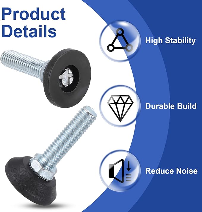 uxcell 1/2"-13 Thread Furniture Feet Levelers, 4Pcs 48mm l Adjustable Furniture Feet Screw in Threaded Leveling Leg Screw on Chair Foot Glides Leveling for Table Chair Cabinet Black