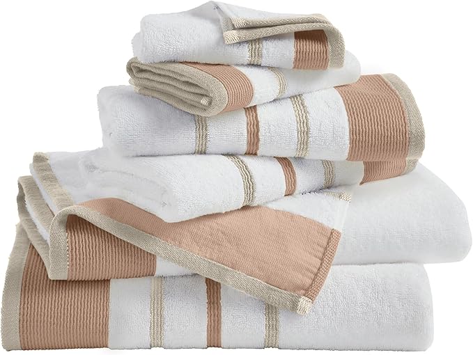 Decorative Bath Towel Set - Luxury Cotton 6 Piece Towel Set - 2 Bath Towels, 2 Hand Towels, 2 Washcloths - Luxurious, Ultra-Soft, Durable Towel for Bathroom Decor (Dusty Rose / Cappuccino)