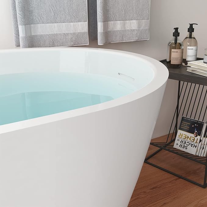 67" Acrylic Freestanding Bathtub, Elegant Skirted Free Standing Tub, Soaking Tub with Integrated Slotted Overflow, Toe-Tap Chrome Drain, cUPC Certified, Glossy White