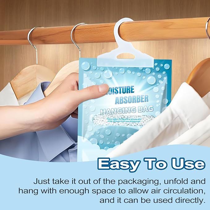Moisture Absorbers Packets - Hanging Moisture Absorbers Dehumidifier Bags for Closet Bathroom Kitchen, Fragrance Free Humidity Absorber Packs, Removes Moisture & Odors, 5 Pack