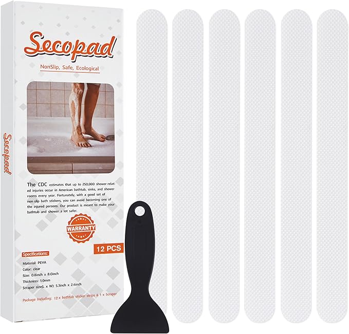 Anti Slip Shower Stickers, Safety Bathtub Strips Adhesive Decals with Premium Scraper for Bath Tub Shower Stairs Ladders Boats