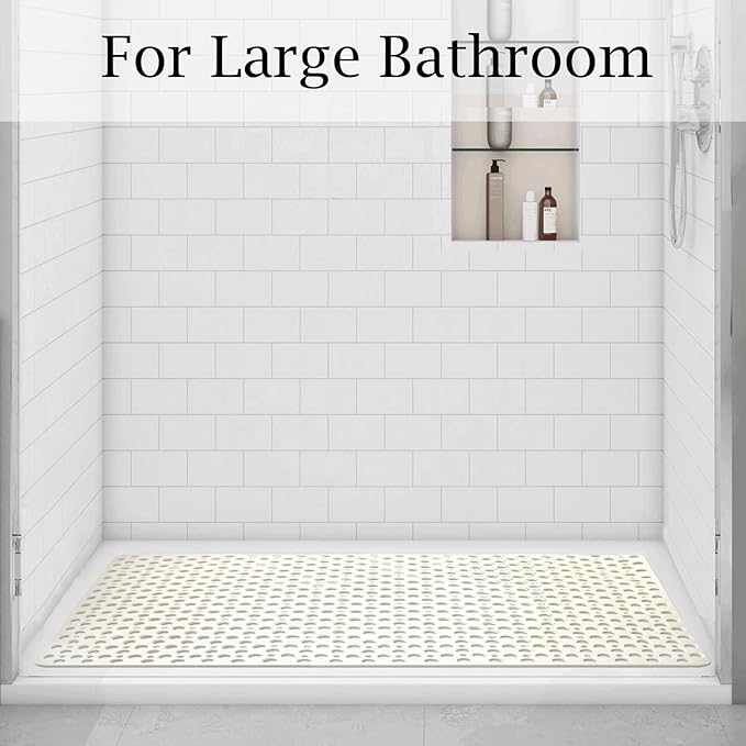 Extra Large Shower Mat Non Slip,47 * 31 Inch Bath Mat for Shower with Big Suction Cups,Oversized TPE Shower Mats for Inside Outside Shower,Perfect for Elderly