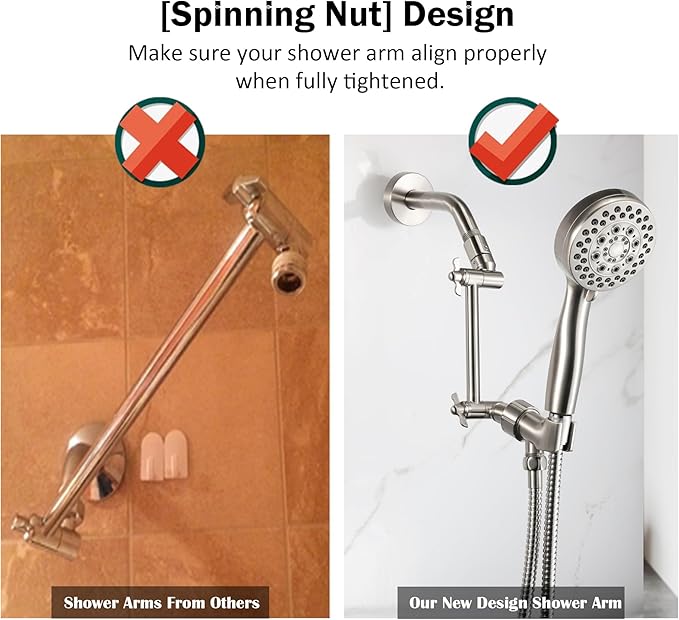 6 Inch Adjustable Shower Head Extension Arm, All-Metal Shower Arm Extender with Locking Set Screw for Rainfall, Fixed, Handheld Showerheads, G1/2 Universal Thread, Easy Installation, Brushed Nickel