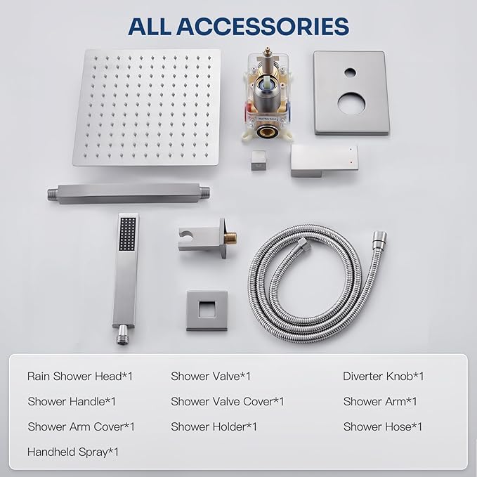 Ceiling Mount Shower Faucet Set, Shower System with 10-Inch Rain Showerhead and Handheld Spray Combo, High-Pressure Showerheads Set with Valve and Trim Kit, Brushed Nickel