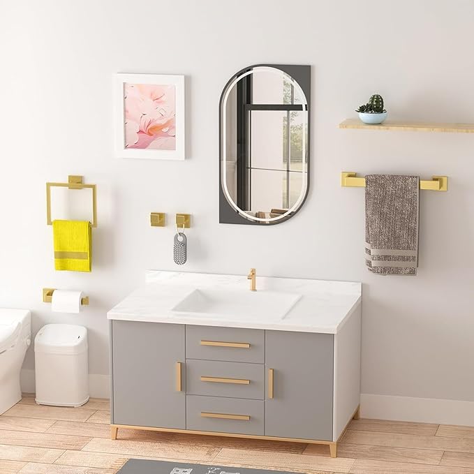 16 in Matte Bathroom Accessories Set, Bath Towel Bar Set, Stainless Steel Bathroom Hardware Set, Towel Racks for Bathroom Wall Mounted 5 Pcs （Golden）