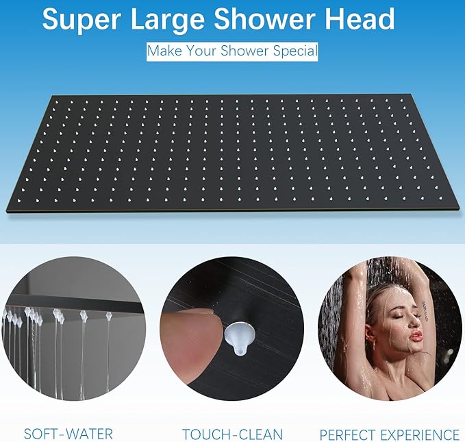 16x32 Inches Bathroom Shower System Ceiling Mount Thermostatic Luxury Rain Shower With 6 On/Off Body Jets and Handheld Shower Faucet Set Full Body Massage Shower Mixer Combo Set Oil Rubbed Bronze