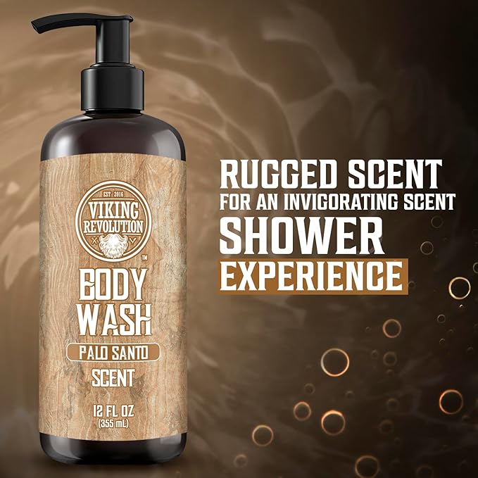 Viking Revolution Palo Santo Body Wash for Mens Shower Gel - Moisturizing Mens Body Wash with Vitamin E and Aloe Vera - Shower Gel Body Wash Men (12 Fl Oz, Pack of 1)