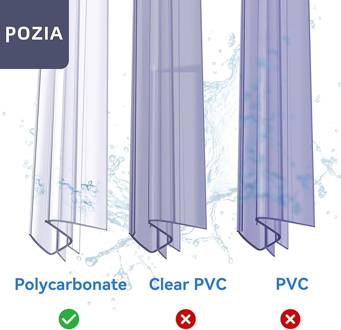 POZIA Shower Door Bottom Seal Frameless Glass Shower Door Seal Strip Clear Vinyl Durable Stop Shower Leaks and Create a Water Barrier Ultra Clear (1PACK-1/4in)