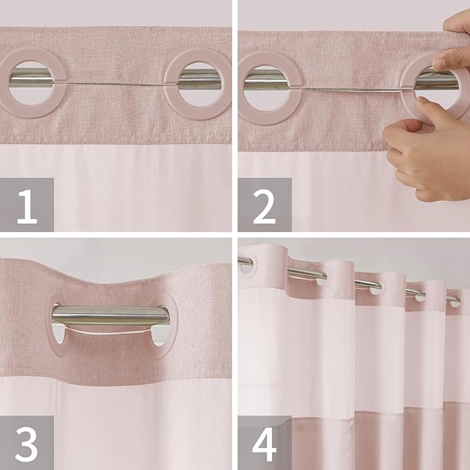 Stall No Hooks Needed Linen Textured Shower Curtain with Snap-in Fabric Liner Set,Hotel Luxury Decor Farmhouse Shower Curtains for Bathroom,Waterproof & Washable,54Wx80H,Blush