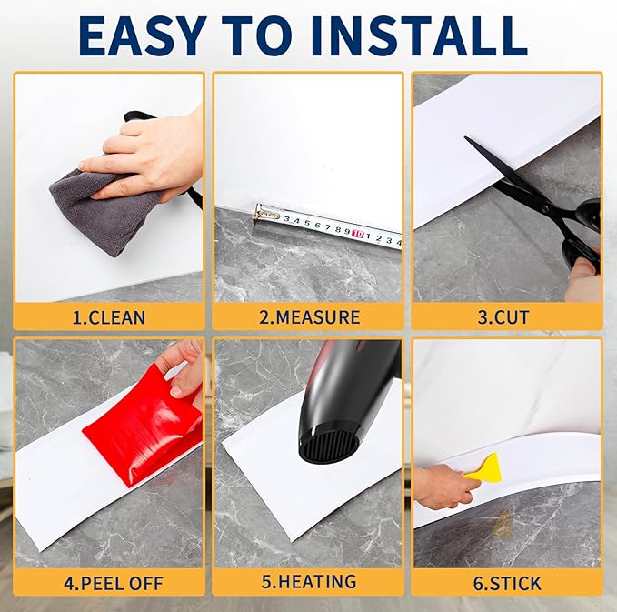Flexible Baseboard Molding Trim 4 Inch Self-Adhesive Vinyl Wall Base Peel and Stick Cove Base Rubber Wall Baseboard Moulding Trim (200Ft, White)