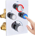 Push Button 3 Way Thermostatic Shower Diverter Valve, Concealed 3 Outlet Multi Function Brass Mixer Shower Valve Kit Can Control Flow and On-Off Simultaneously, Polished chrome