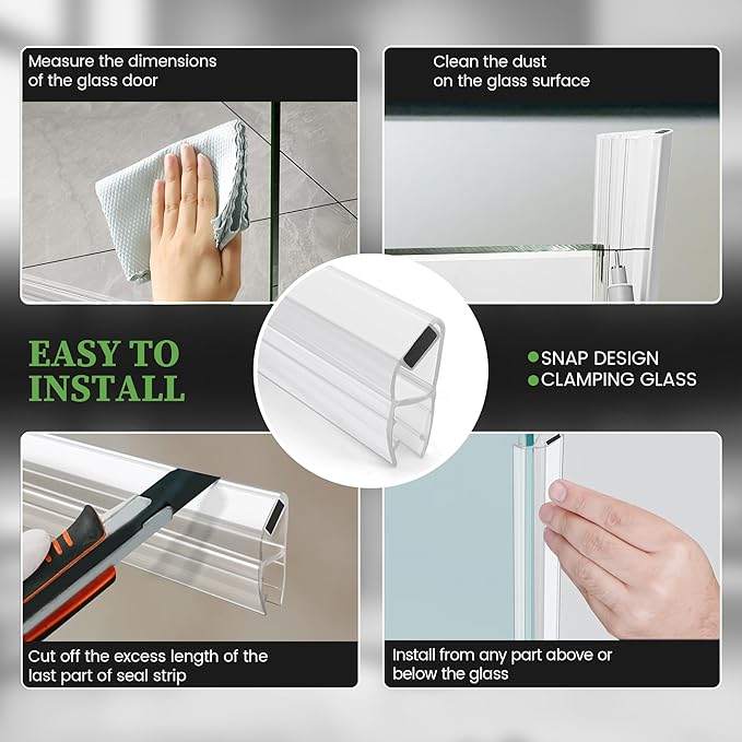 Bathroom Shower Glass Door Side Seal Strips, Length 78 Inch 2PCS Transparent PVC Door Side Seall Strips with Magnetic Stripe for 3/8" (10MM) Thick Framless Glass Panel