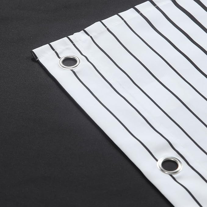 Black Shower Curtain, Modern Black and White Gradient Horizontal Stripe Waterproof Polyester Shower Curtains for Bathroom, 72x72 Inches