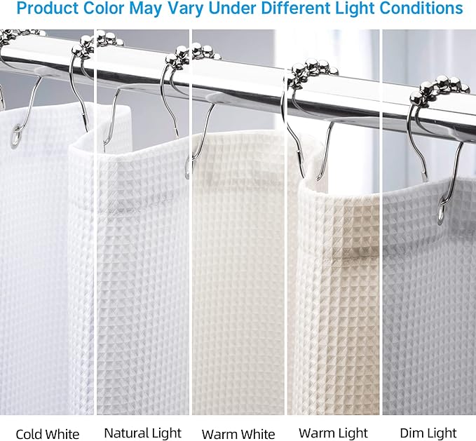 AmazerBath 54 x 78 Shower Curtain Waffle, Long Stall Shower Curtain White, Heavy Duty 240GSM, Fabric Shower Curtains, Hotel Quality Bathroom Accessories, 54 Inches Wide x 78 Inches Long