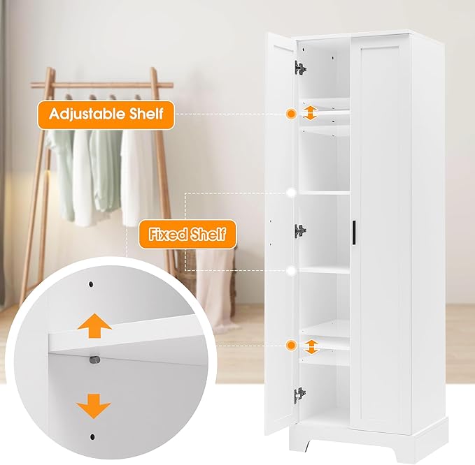 Favfurish 71" Tall Bathroom Storage Cabinet with Doors,Modern Linen Cabinets w/Adjustable Shelves & Anti-Tipping Device,Easy Assembly,Freestanding Organizer for Dining Room,Kitchen,Office,White