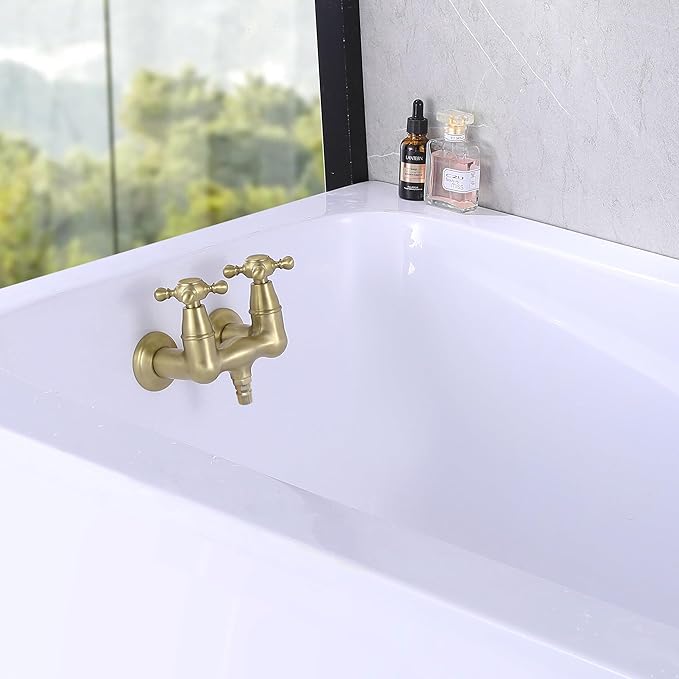 SUMERAIN 3-3/8" Tub Wall Mount Clawfoot Bathtub Faucet Two Cross Handles Brushed Gold