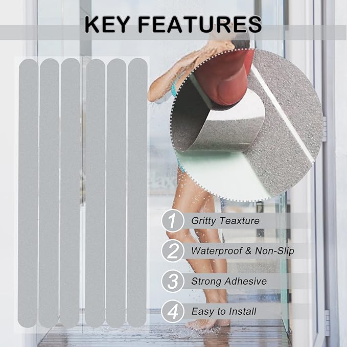 S&X Bathtub Non-Slip Stickers,Gritty Textured Slip-Resistant Treads,Pack of 12 – 0.75 x 11 Inches (Gray)