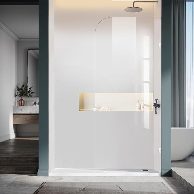 30" W ×78" H Shower Glass Panel, Frameless Fixed Glass Shower Panel with Clamps, 3/8"(10mm) Thick Clear Tempered Glass Shower Door, Bathroom Shower Screen in Polished Chrome Finish
