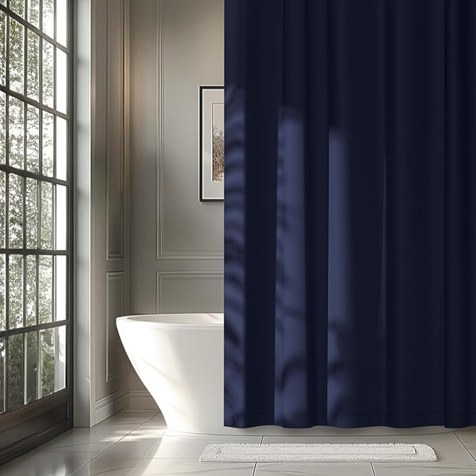Navy Blue Fabric Shower Curtain Liner with 3 Magnets, 72 x 72 inch Waterproof Cloth Shower Liner Washable, Neutral Dark Shower Curtain for Bathroom