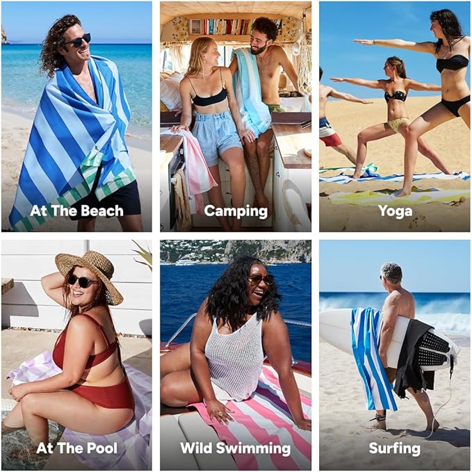 Dock & Bay Beach Towel - Quick Dry, Sand Free - Compact, Lightweight - 100% Recycled - Includes Bag - Blue Sky - Large (160x90cm, 63x35)