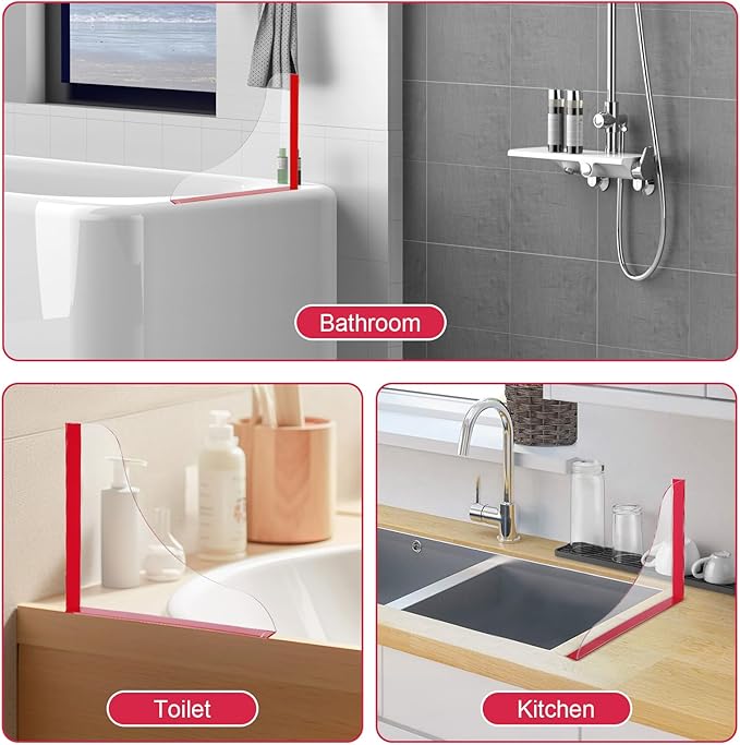 4-Pack Clear Acrylic Shower Splash Guards – Self-Adhesive Waterproof Corner Guards for Bathtub, Kitchen, or Sink (8.67” x 7.56”)