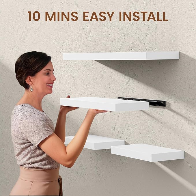 Heimlove 24 inch Floating Shelves for Wall,2 Packs Natural Pine Solid Wood Floating Shelves, 8 inches Deep Wooden Shelves for Kitchen Bedroom Office & Living Room Display Wall Decor