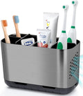 Boperzi Toothbrush and Toothpaste Holder Brushed Nickel Drainage for Bathroom Vanity, Large Electric Toothbrush Storage Caddy Anti-Slip Rustic with Adjustable Dividers for Family, Kids