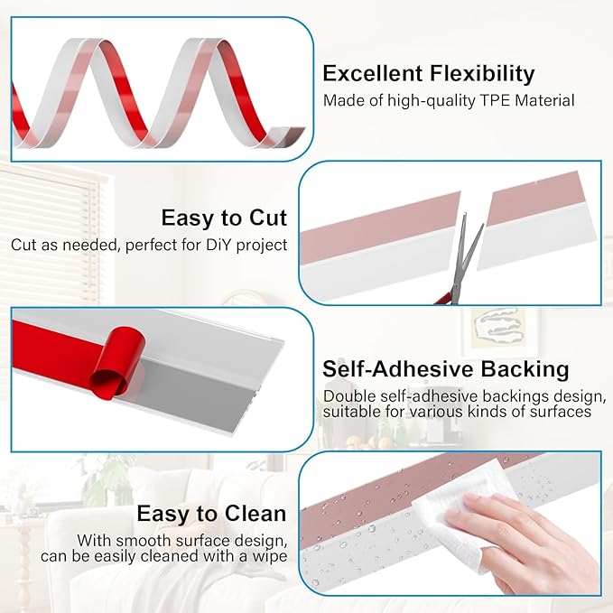 Weather Stripping Door Seal 20FT, 2 Inch Silicone Draft Stopper for Bottom of Door - Waterproof Gap Seal for Shower Door, Sliding Glass Door, Indoor & Outdoor Use