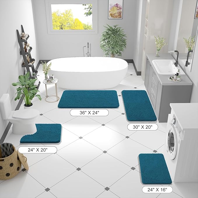 OLANLY Bathroom Rugs 70x46, Extra Soft Absorbent Chenille Bath Rugs, Rubber Backing Quick Dry, Machine Washable Bath Mats for Bathroom Floor, Tub and Shower, Home Decor Accessories, Peacock Blue