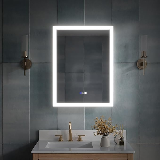 WELLFOR 24 x 32 Inch LED Medicine Cabinet with Lights, 3X Magnification Makeup Mirror, Bathroom Vanity Mirror Cabinet with Storage, Anti Fog, Surface or Recess Mount, Left Opening Door