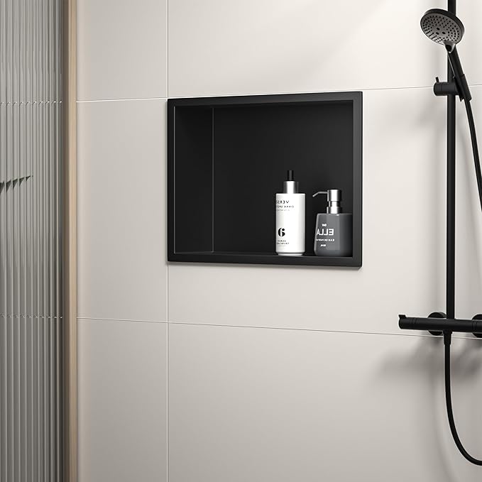 Stainless Steel Shower Niche 18" X 12" Matte Black No Tile Needed Niche Shower for Bathroom Storage Recessed Wall Shelf Over Mount Installation