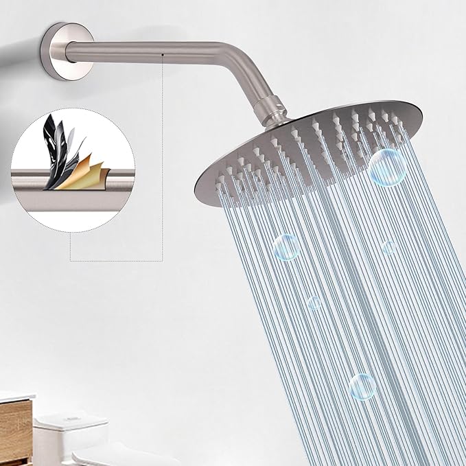 HarJue Shower Arm with Flange and Teflon Tape, Wall Mounted Shower Pipe 304 Stainless Steel Extension Arm for Fixed Shower Head & Handheld (12 Inches, Brushed Nickel)