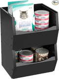 2 Set Open Front Small Stackable Storage Bins, Bamboo Stacking Storage Bins Snack Tea Bags Fruits Spices Countertop Storage, Rustic Organizer Box for Pantry, Kitchen, Office, Bedroom (Small Black)