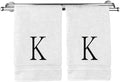 Monogrammed Hand Towel, Personalized Initial Gift, Extra Absorbent 100% Turkish Cotton - Soft Terry Finish - Set of 2 - Black Block Initial K - Embroidered on White Towels