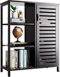 HITNET Black Bathroom Cabinet, Freestanding Storage Cabinet Bamboo Kitchen Floor Cupboard with Door and Shelf, Space Saving Side Storage Organizer for Living Room Bedroom Home Office