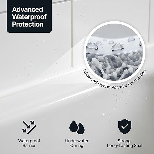 Bright White Kitchen Bathroom Hybrid Polymer Sealant Adhesive 13.1oz All in One Waterproof Weatherproof Joint Paintable Indoor Outdoor Bath Shower Sink Window Board Door RV Roof Wood - 1 Pack