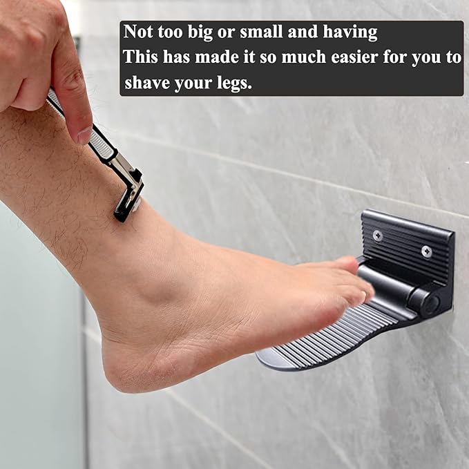 Shower Foot Rest, Shaving & Washing Foot Rest, Heavy Duty Aluminum Alloy Shaving Shelf Fold-Up for Shaving Legs (Black)
