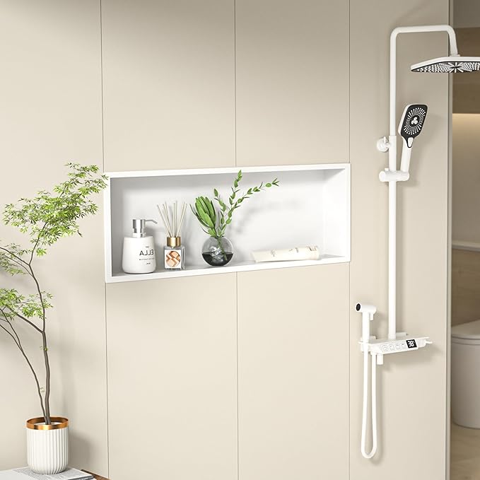 Stainless Steel Shower Niche 36" X 12" White No Tile Needed Niche Shower Recessed Wall Niches for Bathroom Storage Over Mount Installation