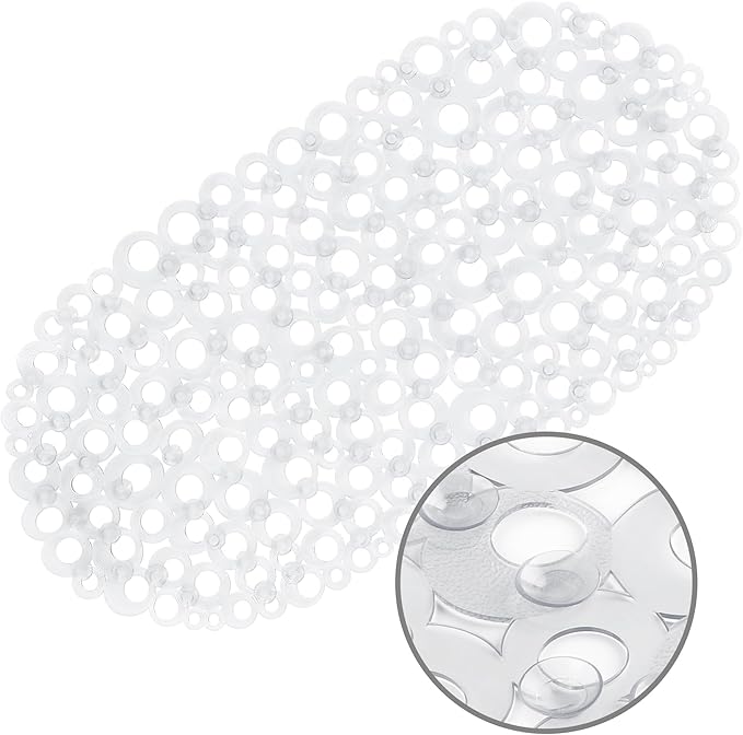 WELTRXE Oval Bathtub Mat Non Slip, Clear Bubbles Bath Mats for Tub, Shower Mat with Drain Holes, Suction Cups, Machine Washable Bath Tub Mat, BPA, Latex, Phthalate Free for Bathroom, 27 x 14 Inch