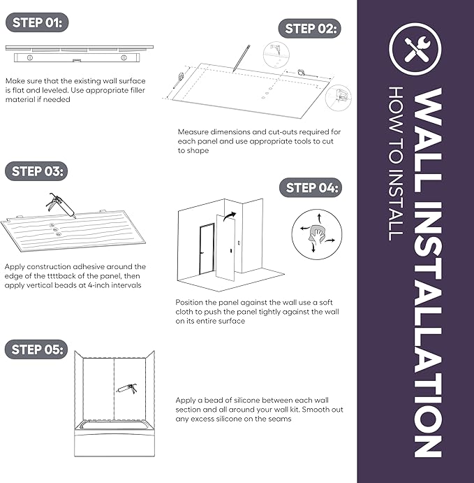 White Acrylic Shower Wall Surround 36"x 60"x 80" - Waterproof, Easy-to-Install, Two Shelf Units Kit Included - Shower Wall Surround Panels - Vertical Pattern, Dynamic Shelves - Noah William Home