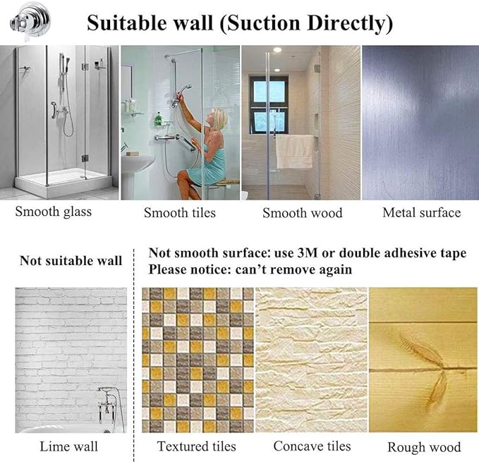 [2 Pack] Suction Cup Shower Head Holder for Elderly, Removeable Showerhead Holder for Minors, Adjustable Hand held Shower Head Holder, No Drilling Bathroom & Bathtub Wall Mount Shower Hanger