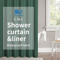 2-in-1 Waterproof Fabric Shower Curtain or Liner,Linen Textured,Breathable TPU & Washable Bathroom Shower Curtain Set with 12 Plastic Hooks,Modern,72"x72" Emeraldgreen