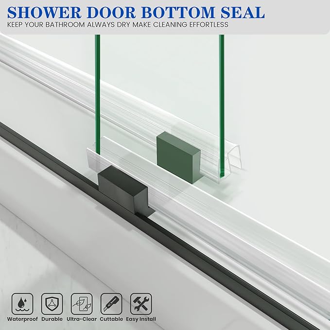 Bathroom Framless Shower Glass Door Bottom Seal Strip, 2PCS 36 Inch Long PVC Clear Seal Strips for 5/16"(8MM) Glass Door, to Stop Water Leakage