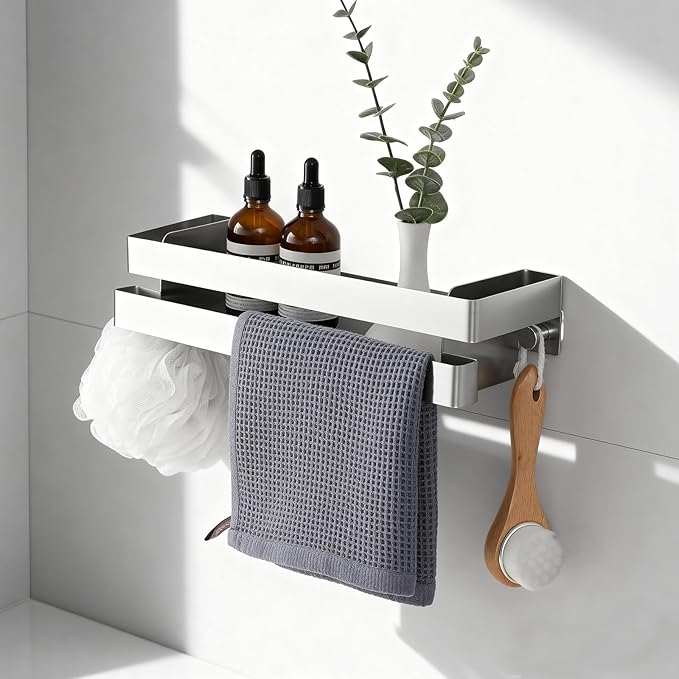 No Drilling Shower Caddy Adhesive Rustproof Bathroom Organizers and Storage Large丨Wall-Mounted Shelves丨Stainless Steel Adhesive Shower Rack for Bathroom Decor & Storage - Silver