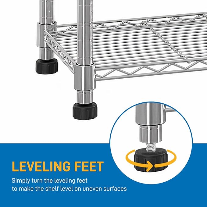 3 Tier Storage Racks Shelving, Heavy Steel Pantry Shelves, Adjustable Wire Shelving Rack, Suitable for Garage, Kitchen, Bathroom, Office, 12" W x 12" D x 24" H, Chrome