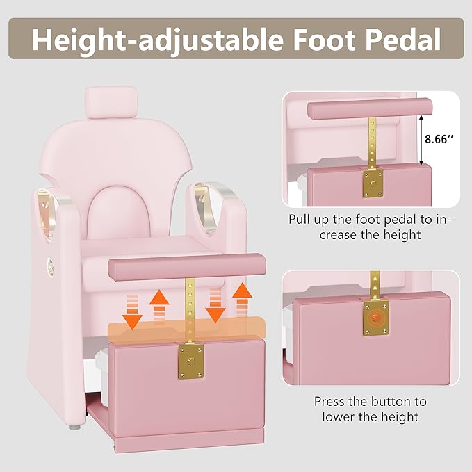 Pedicure Station for Nail Tech, Reclining Pedicure Chair with Massage Foot Bath, No Plumbing Pedicure Station Unit (Pink)