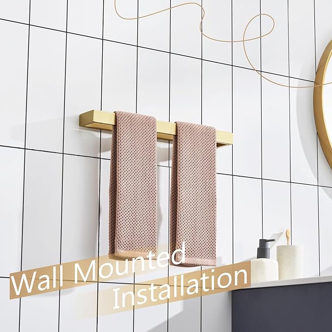 KOKOSIRI Towel Bar Brushed Gold Bath Towel Holder 16 Inch Kitchen Towel Hanger Rack Stainless Steel Bathroom Hardware Wall Mounted, 1 Pack B4008BG-L16
